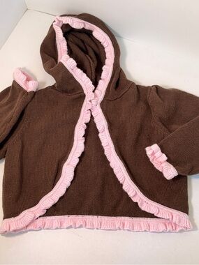 Gymboree Sweeter Than Chocolate Girls 2T Brown & Pink Ruffle Trim Hooded Sweater